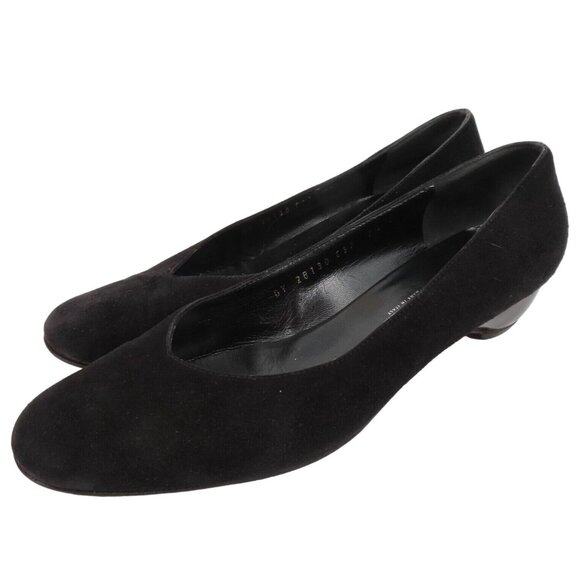 Salvatore Ferragamo 7.5 B Black Suede Tortoise Shell Design Heel Round Toe Italy - Picture 1 of 16